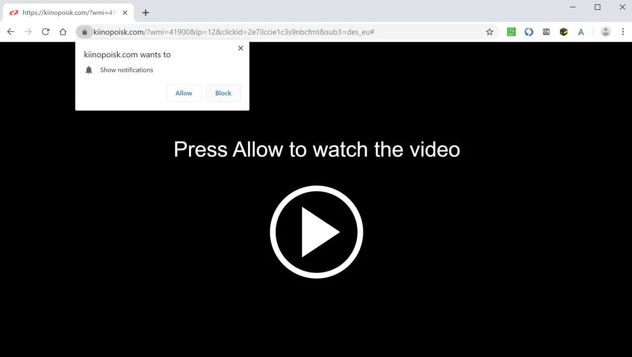 Image: Chrome browser is redirected to Kiinopoisk.com