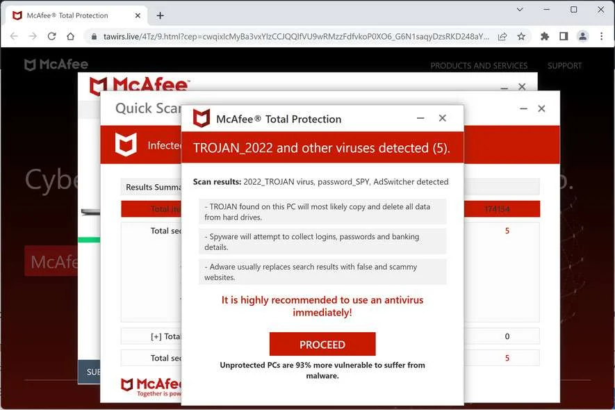 Image: Chrome browser is redirected to Tawirs.live