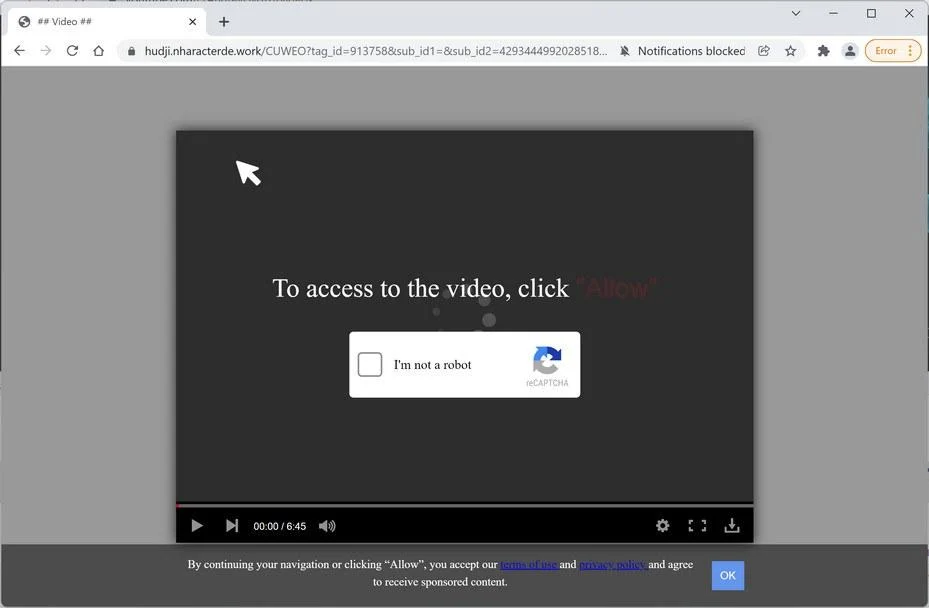 Image: Chrome browser is redirected to Nharacterde.work