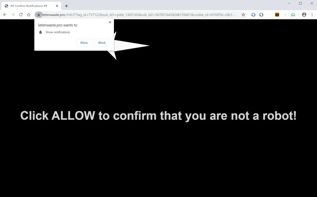 Image: Chrome browser is redirected to Letenwaste.pro