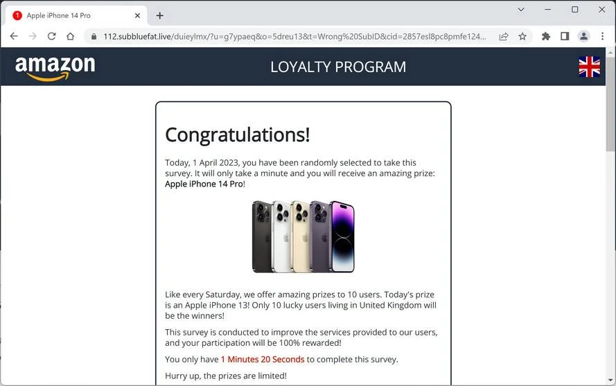 Screenshot of Subbluefat.live Fake Survey