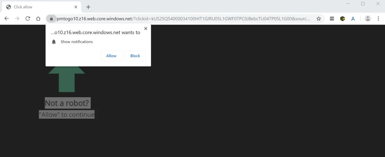 How To Remove Pmtogo10.z16.web.core.windows.net Pop-up Ads 1 Image: Chrome browser is redirected to Pmtogo10.z16.web.core.windows.net