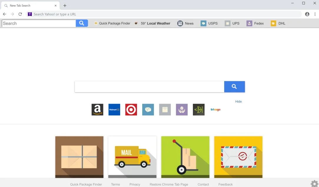 Quick Package Finder New Tab Search redirect