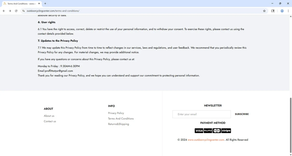Outdoorcyclingcenter.com scam