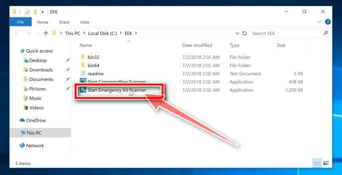 Click on Start Emsisoft Emergency Kit to remove the Trojan:Win32/Mamson.A Trojan