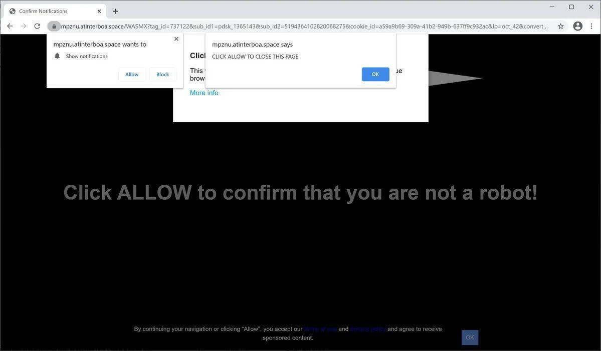Remove Atinterboa.space pop-up ads (Virus Removal Guide) 1 Image: Chrome browser is redirected to Atinterboa.space