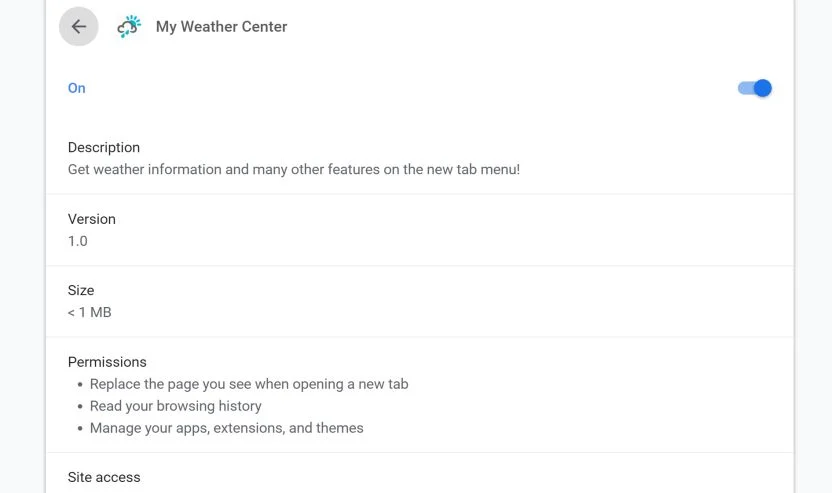 Image: Google Chrome is redirected to the Myweathercenter.co site