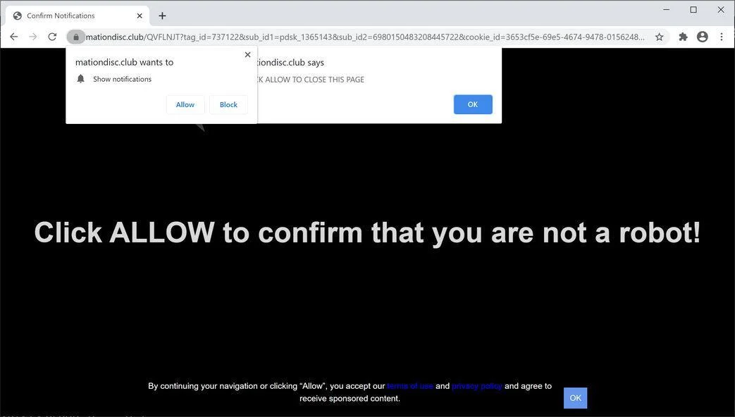 Image: Chrome browser is redirected to Mationdisc.club