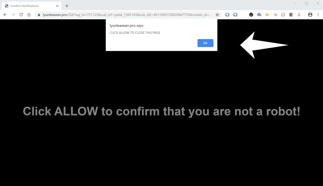 Image: Chrome browser is redirected to Lyunleasean.pro