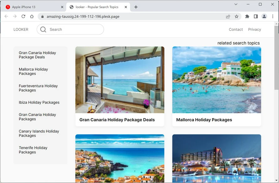 Image: Chrome browser is redirected to Amazing-Taussig Plesk.Page