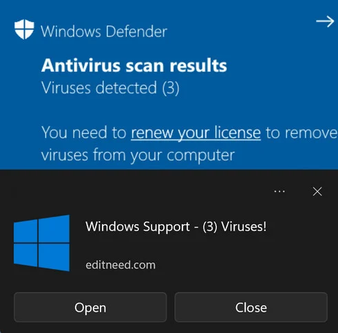 Image: Windows Support - (3) Viruses Pop-up Ads