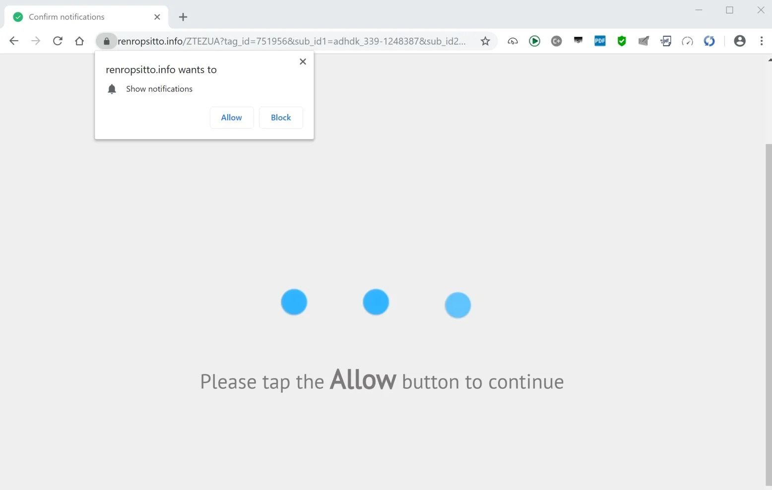 Image: Chrome browser is redirected to the Renropsitto.info site