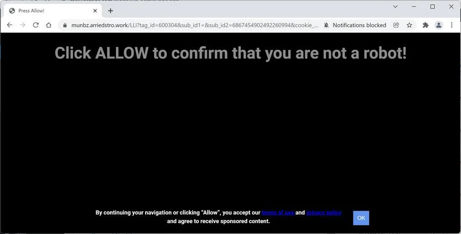 How to Remove Arriedstro.work Pop-up Ads (Virus Removal Guide) 1 Image: Chrome browser is redirected to Arriedstro.work