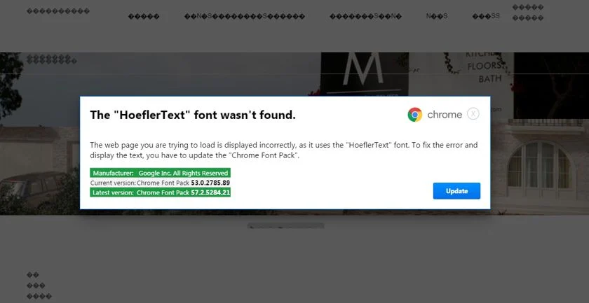 The HoeflerText font wasn't found pop-up virus
