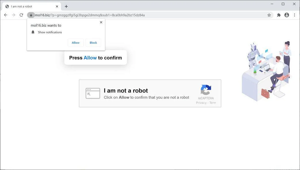Image: Chrome browser is redirected to Mol16.biz