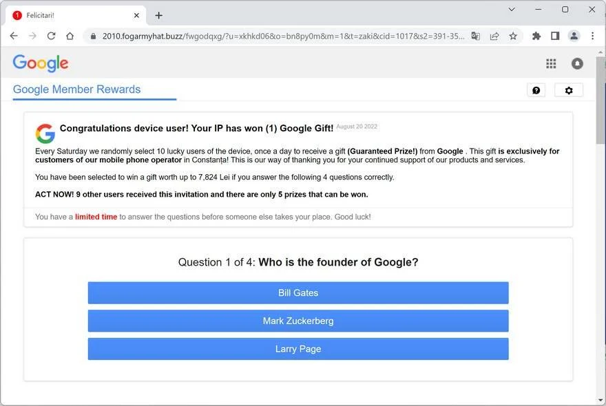 Remove Fogarmyhat.buzz Ads (Virus Removal Guide) 1 Image: Chrome browser is redirected to Fogarmyhat.buzz