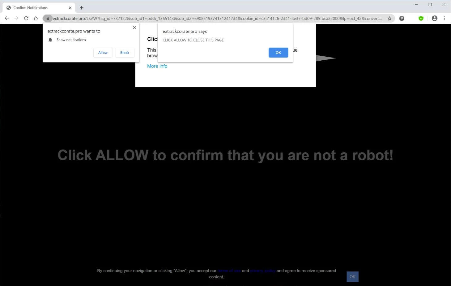 Remove Extrackcorate.pro pop-up ads (Virus Removal Guide) 1 Image: Chrome browser is redirected to Extrackcorate.pro