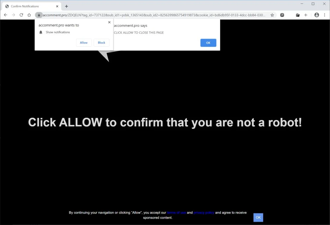 Image: Chrome browser is redirected to Accomment.pro