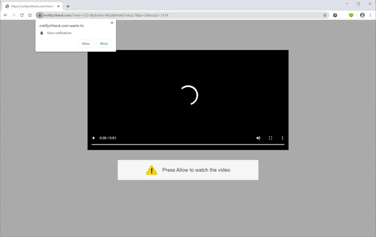 Image: Chrome browser is redirected to Notifychheck.com