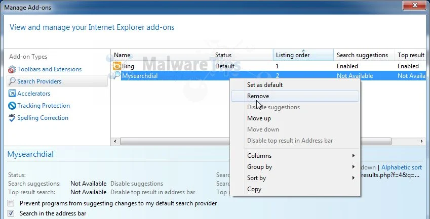 [Image: MySearchDial Search Internet Explorer removal]