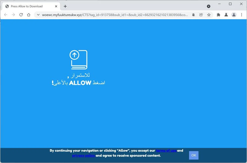 Image: Chrome browser is redirected to Myfuuktureukw.xyz