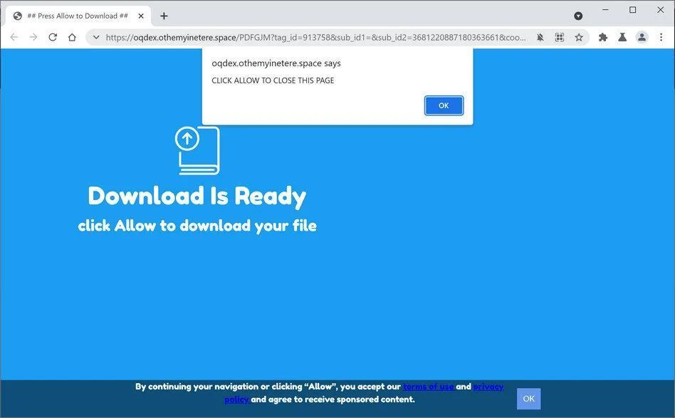 Remove Othemyinetere.space pop-up ads (Virus Removal Guide) 1 Image: Chrome browser is redirected to Othemyinetere.space