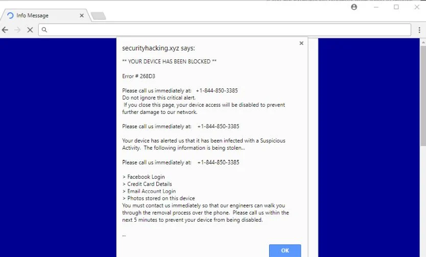 YOUR DEVICE HAS BEEN BLOCKED Scam Virus