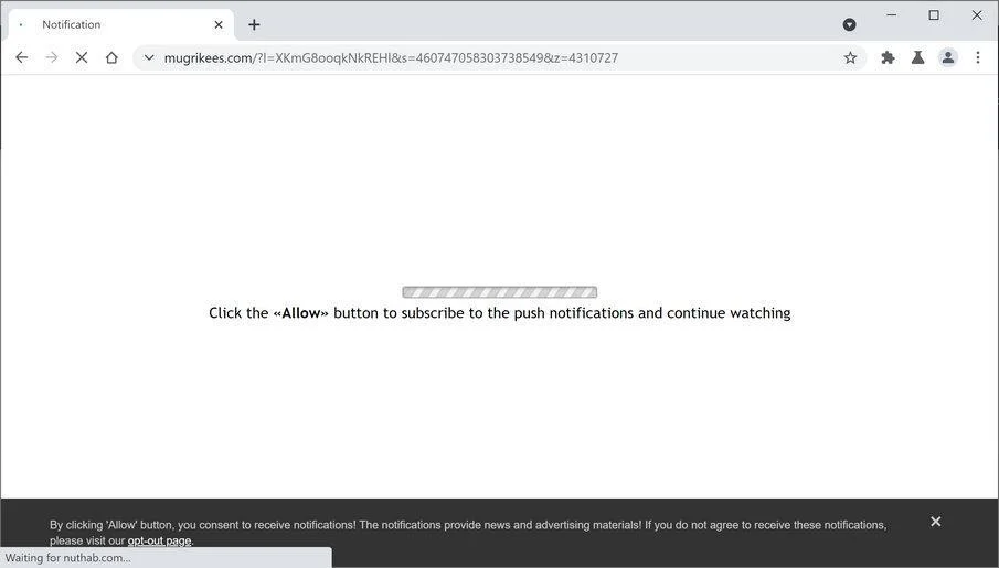 Image: Chrome browser is redirected to Mugrikees.com