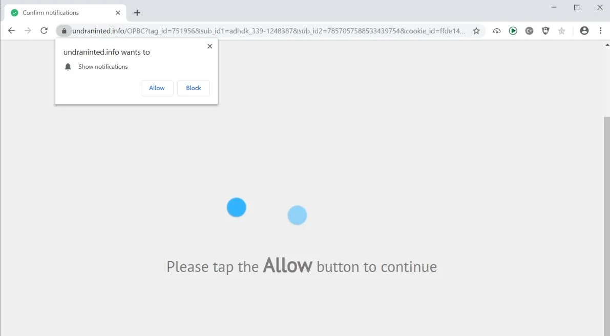 Image: Chrome browser is redirected to the Undraninted.info site