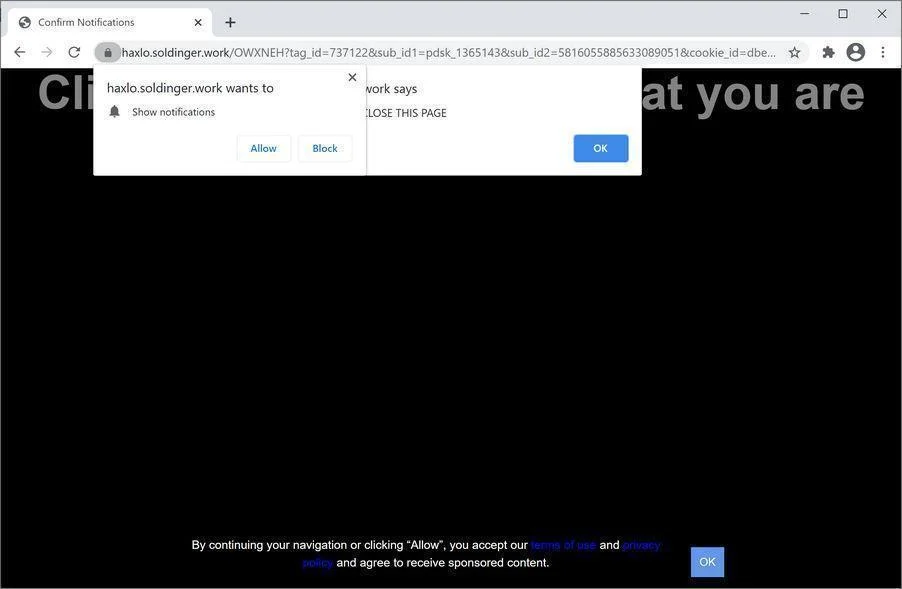 Remove Soldinger.work pop-up ads (Virus Removal Guide) 1 Image: Chrome browser is redirected to Soldinger.work