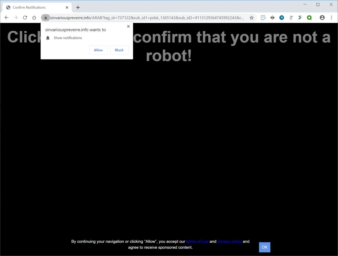 Remove Sinvariouspreverre.info pop-up ads (Virus Removal Guide) 1 Image: Chrome browser is redirected to Sinvariouspreverre.info
