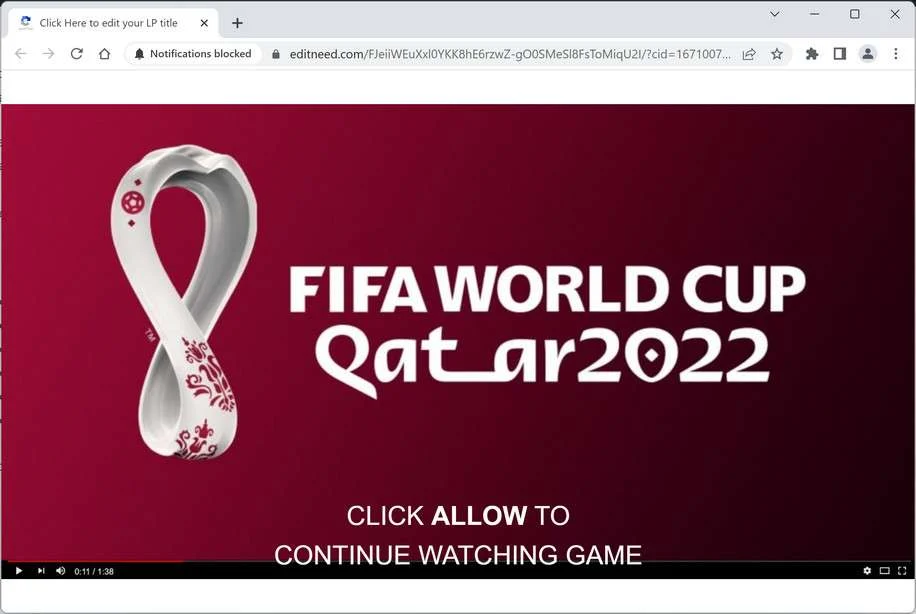 "FIFA World Cup Click Allow To Continue Watching Game" Scam 1 Image: FIFA World Cup Click Allow To Continue Watching Game Scam