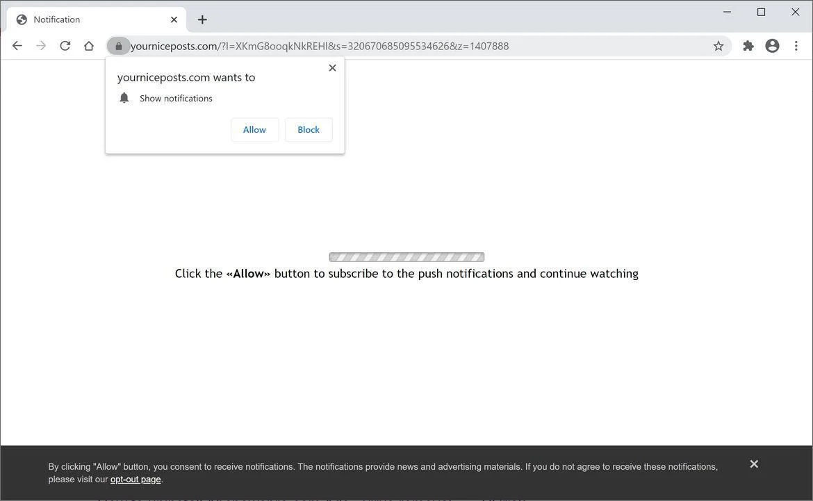 Image: Chrome browser is redirected to Yourniceposts.com