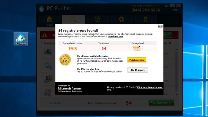 PC Purifier pop-up virus