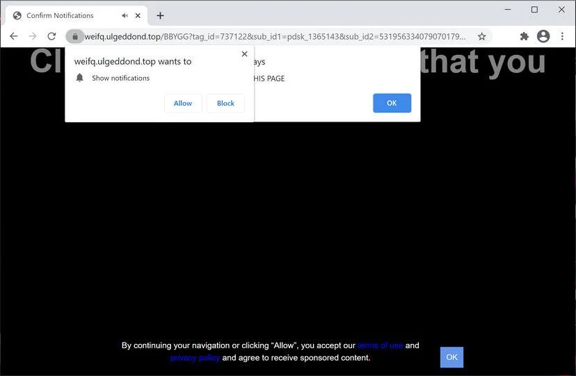 Remove Ulgeddond.top pop-up ads (Virus Removal Guide) 1 Image: Chrome browser is redirected to Ulgeddond.top