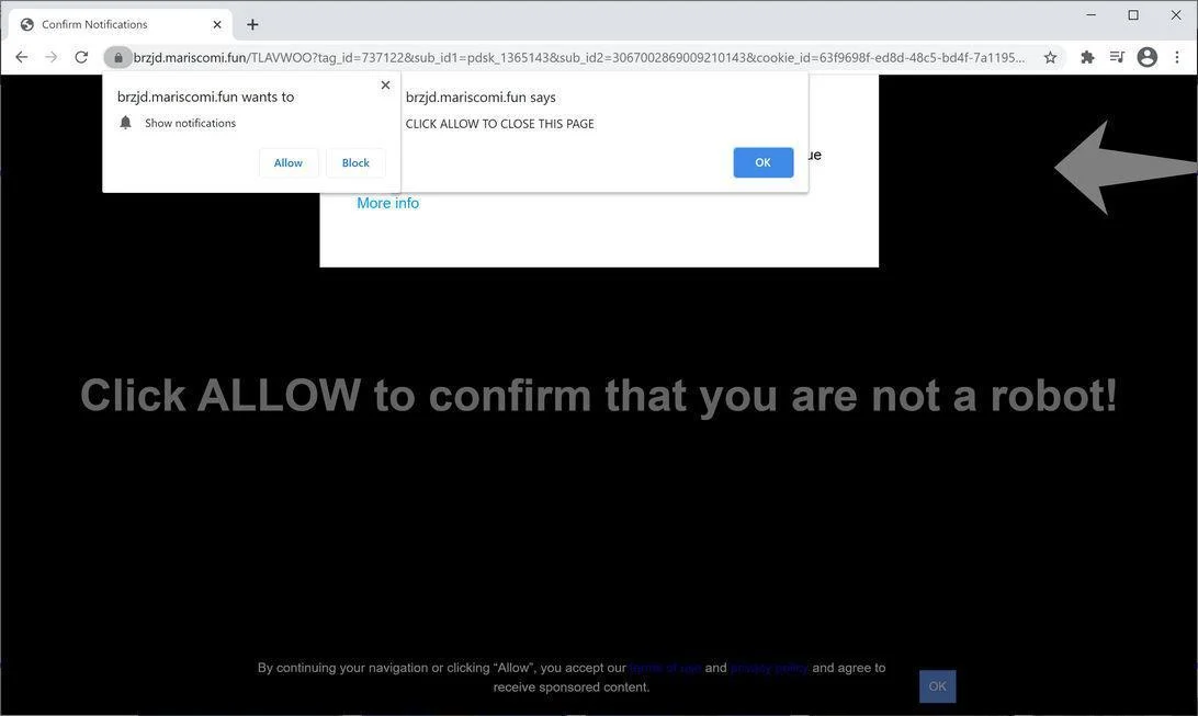 Image: Chrome browser is redirected to Mariscomi.fun