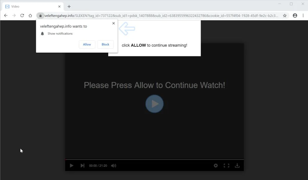 veleftengahep.info redirect Image: Chrome browser is redirected to the Veleftengahep.info site