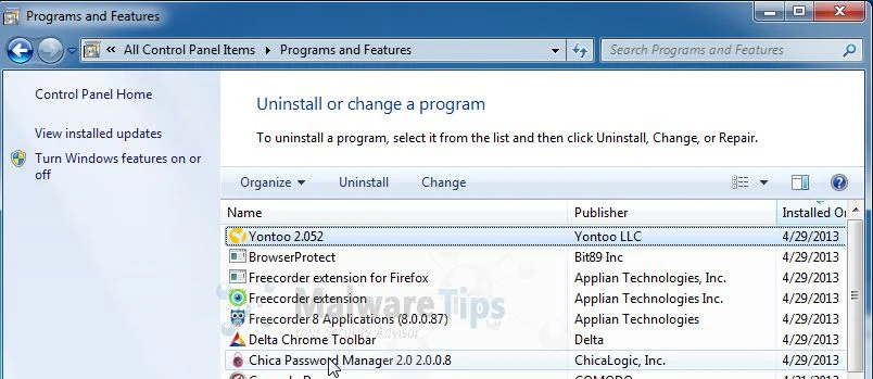 [Image: Uninstall Freecorder programs]
