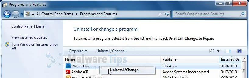 [Image: Uninstall  I Want This adware]