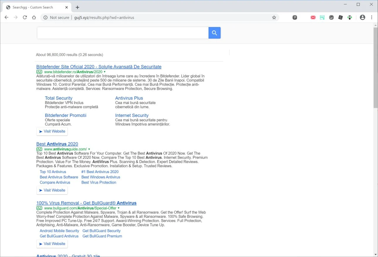Image: Chrome browser is redirected to Guj5.xyz