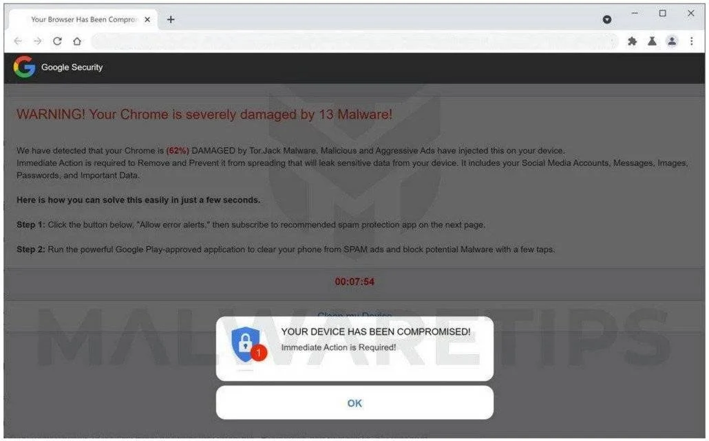 Image: Chrome Browser: Security Alert Scam