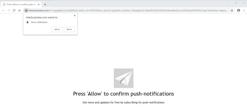 Interbuzznews.com pop-up ads virus