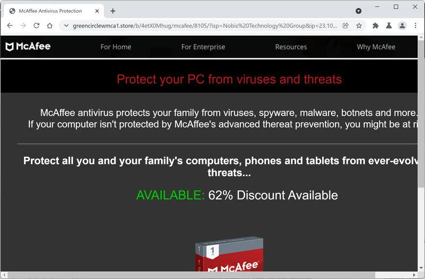 Image:  Greencirclewmca1.store scam