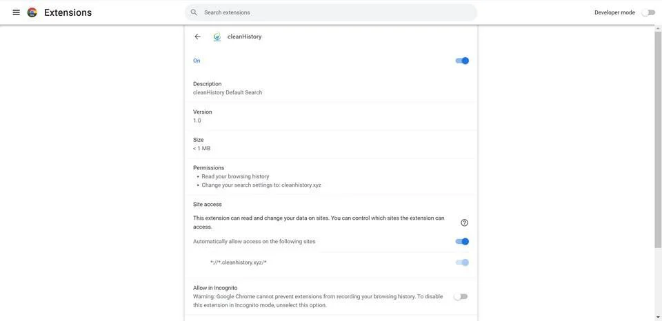 Remove CleanHistory Browser Hijacker (Virus Removal Guide) 1 Image: CleanHistory Chrome Extension