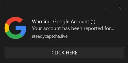 Image: Warning: Google Account (1) Pop-up