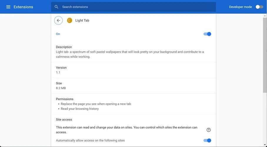 Image Light Tab Chrome extension