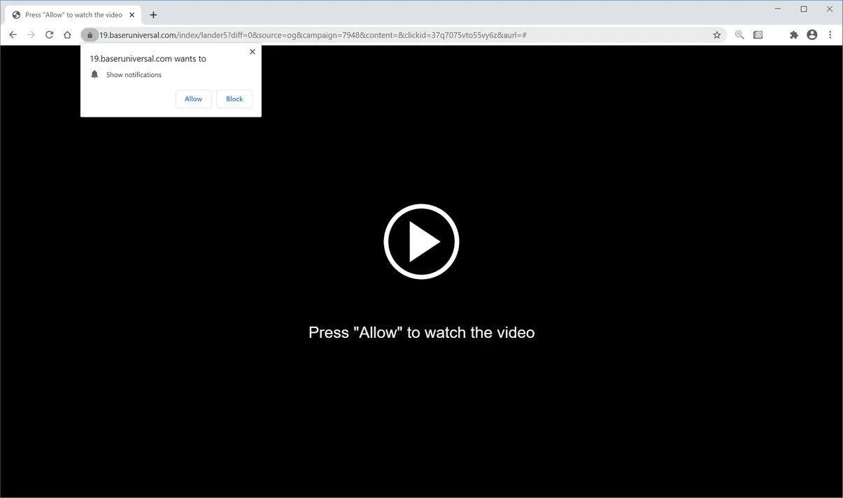 Remove Baseruniversal.com pop-up ads (Virus Removal Guide) 1 Image: Chrome browser is redirected to Baseruniversal.com