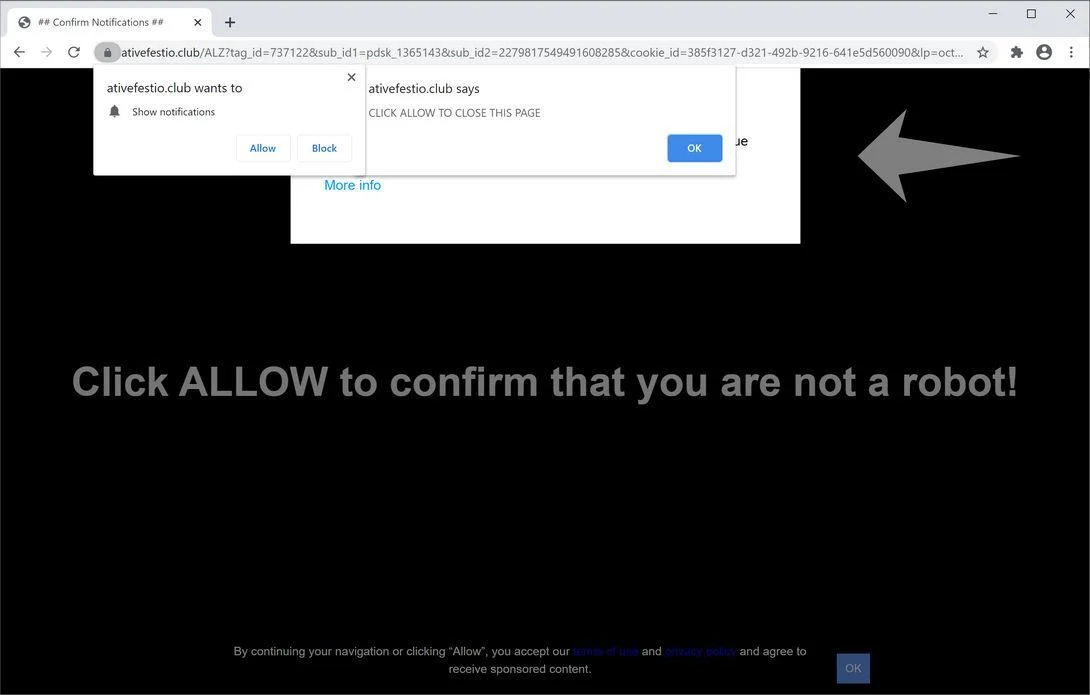 Remove Ativefestio.club pop-up ads (Virus Removal Guide) 1 Image: Chrome browser is redirected to Ativefestio.club