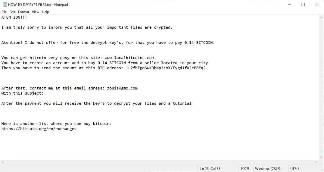 How to remove ZoNiSoNaL ransomware (Virus Removal Guide) 1 Image: ZoNiSoNaL ransom note