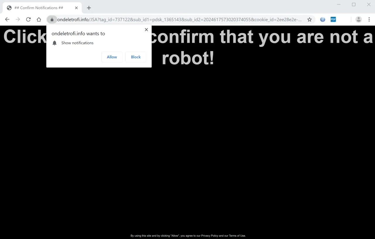 Image: Chrome browser is redirected to Ondeletrofi.info